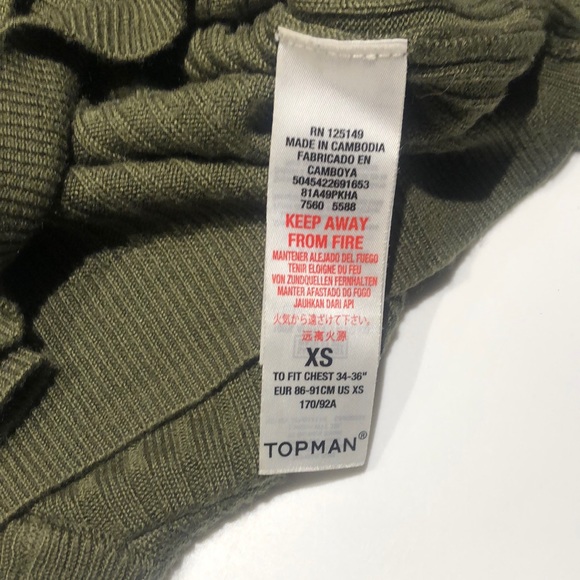XS Topman Ribbed Sweater Olive Green - Picture 3 of 4